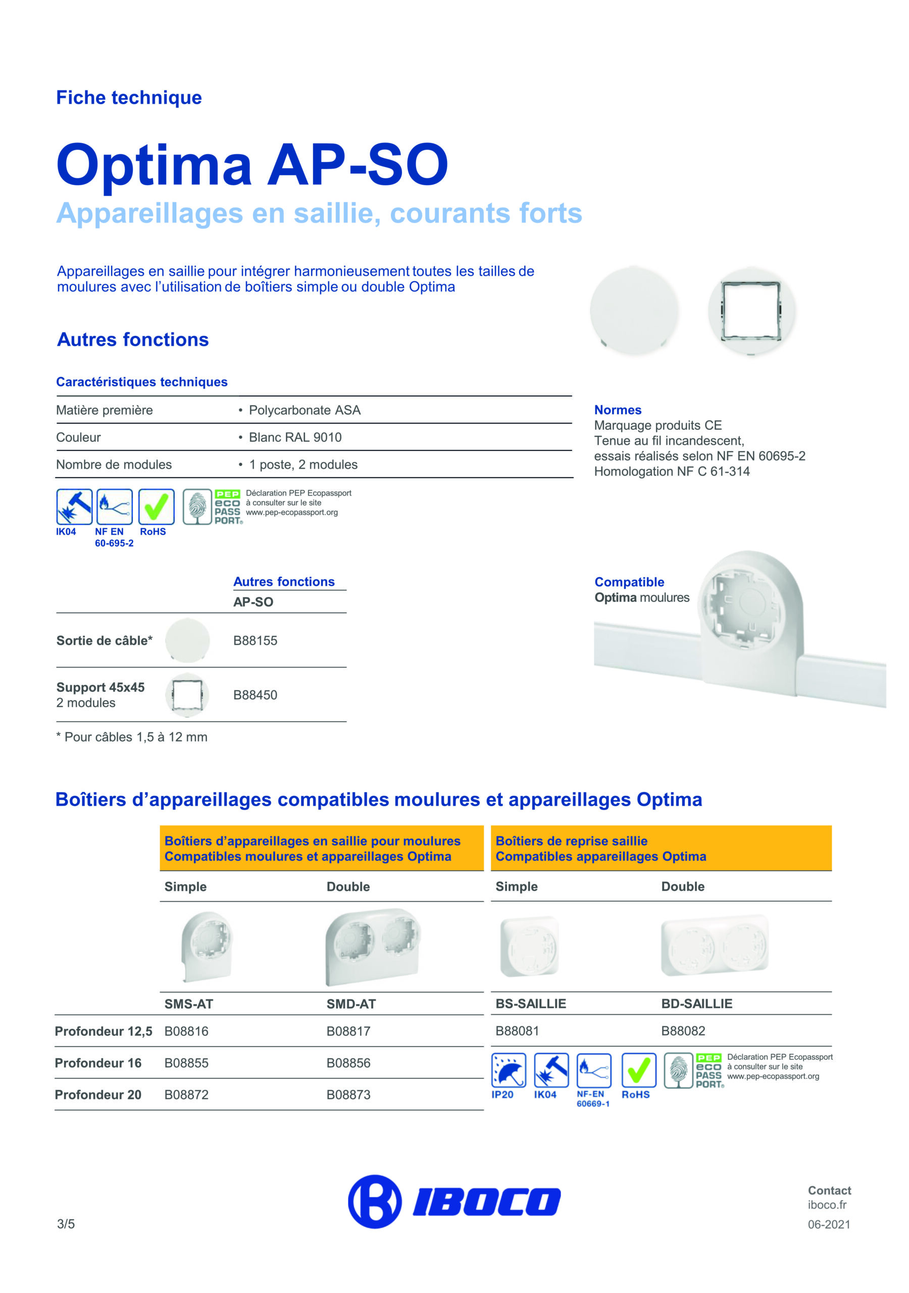 Interrupteur va-et-vient bouton poussoir InterBP IBOCO Optima AP-SO – Blanc RAL 9010
